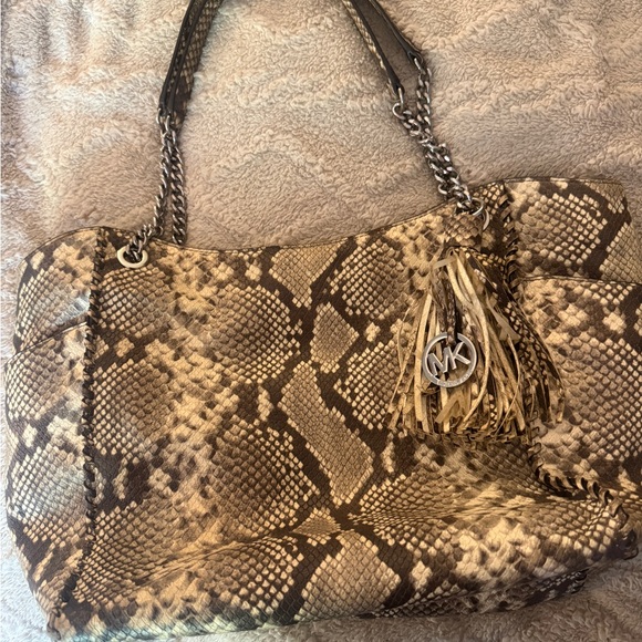 Michael Kors Brown and Tan Snake Print Shoulder Bag - Picture 1 of 2